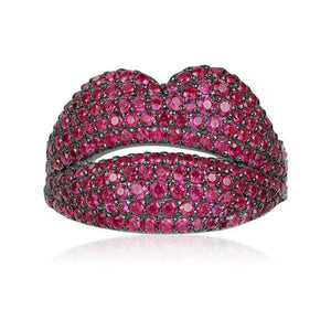 Luxury 925 Sterling Silver Sexy White Red Lip Finger Rings Cubic Zirconia Stones Yao Chen Collection Women Fine Jewelry