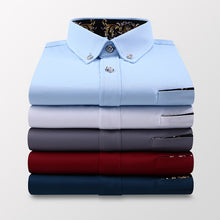 Cargar imagen en el visor de la galería, Men&#39;s Business Short Sleeve Blue Solid Dress Shirt Soft Non-iron Fashion Regular Fit Turn-down Collar Checked Smart Casual Shirt