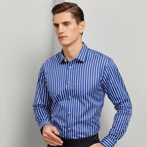 Non-iron 100% Cotton Fashion Color Striped Shirts For Men Long Sleeve Standard-fit Youthful Vitality High-quality Casual Shirt