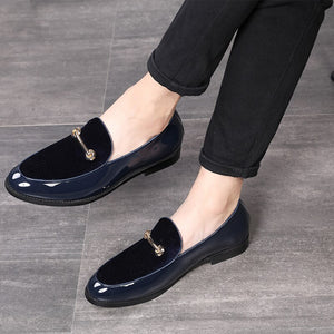 Dress Shoes genuine Patent leather casual shoes Male Flats Loafers Patent Leather Men Formal Wedding Shoes Large Size 38-48
