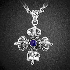 Uglyless Religious Cross Bell Pendants for Men Clinking Thai Silver Vajra Necklaces NO Chain Real 925 Silver Lapis Jewelry P1162