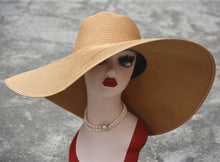 Cargar imagen en el visor de la galería, Sombrero de paja de ala ancha 18cm, para sol o para fiesta. 56-59cm