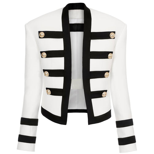 HIGH STREET Newest 2020 Designer Jacket Women's Color Block Collarless Lion Buttons Band Jacket