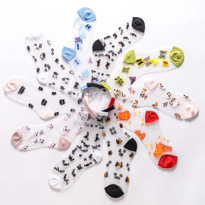 2020 Spring Summer Glass Silk Socks Women Cute Animal Japanese Style Socks Ultra-thin Transparent Embroidery Socks As A Gift