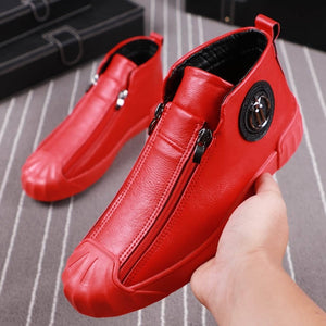 Men's casual moccasins crease resistant vamp high-grade metal buckle double zipper bump proof head work shoes brand designer