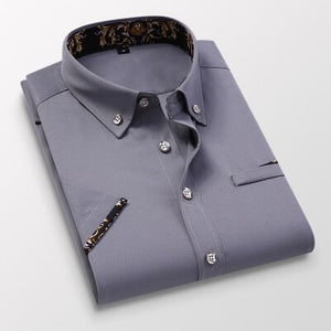 Ultrachic camisa manga corta colores cuello vuelto barroco gris ultimate sin planchado 5XL