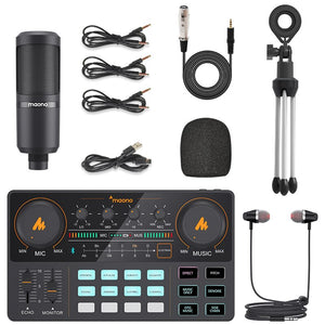 Maono Caster Am200-s1 Full Staff Microphone Mixer Sound Card Audio Podmaster With Codener Mic & Earphone For PC Phone YouTube
