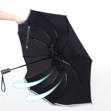 Cargar imagen en el visor de la galería, UV Folding Automatic Umbrella Rain Wind Resistant Trip Sun Umbrellas 10 Ribs Portable Reverse Umbrella Reflective Stripe