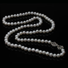 Cargar imagen en el visor de la galería, Trendy Real Natural Long Pearl Necklace Women,Wedding White Freshwater Round Pearl Necklace Party Gift