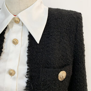 HIGH QUALITY 2020 Newest Fashion Designer Jacket Women's Lion Buttons Satin Wool Blend Patchwork Tweed Jacket