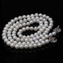 Cargar imagen en el visor de la galería, Trendy Real Natural Long Pearl Necklace Women,Wedding White Freshwater Round Pearl Necklace Party Gift