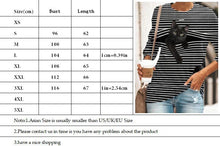 Cargar imagen en el visor de la galería, Striped Cat Print Fashion Casual Long-sleeved T-shirt Retro Classic Black White Striped O-neck Pullover Tops Women Street Tshirt