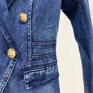 HIGH STREET New Fashion 2020 Designer Blazer Jacket Women's Metal Lion Buttons Double Breasted Denim Blazer Outer Coat