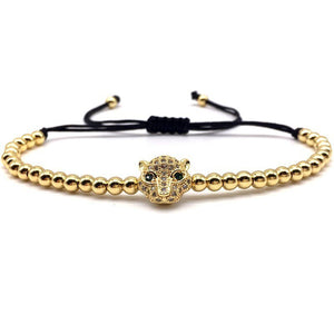 2020 New Design Leopard Head Men Women Bracelet Adjustable 4mm Beads Pave Zircon Charm Bracelet For Men Women Jewelry Gift