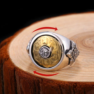 ZABRA 925 Sterling Silver Spin Ring For Men Women Open Size 2 Choices Buddha Six Words Signet Ring Vintage Rock Jewelry