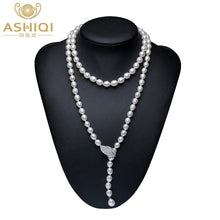 Cargar imagen en el visor de la galería, ASHIQI 90CM Cultured Natural Freshwater Pearl Necklace 925 silver Long Sweater chain Fashion collocation Jewellery women gift