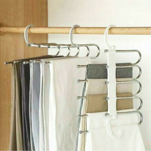 2019 Newest Fashion 5 in 1 Pant rack shelves Stainless Steel Clothes Hangers Multi-functional Wardrobe Magic Hanger