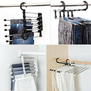 2019 Newest Fashion 5 in 1 Pant rack shelves Stainless Steel Clothes Hangers Multi-functional Wardrobe Magic Hanger
