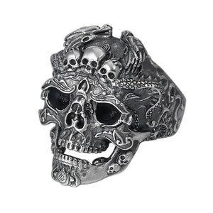 Wholesale S925 Sterling Silver Vintage Thai Siver Rock&Punk Style Domineering Skull Men's Ring Locomotive Open Ended Ring