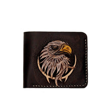 Cargar imagen en el visor de la galería, Hand-made Short Carving Eagle Wallets Purses Men Vegetable Tanned Leather Wallet Card Holder Souvenir Gift Customization