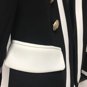 HIGH STREET New Fashion 2020 Designer Blazer Women's Classic Black White Color Block Metal Buttons Blazer Jacket Outer Wear