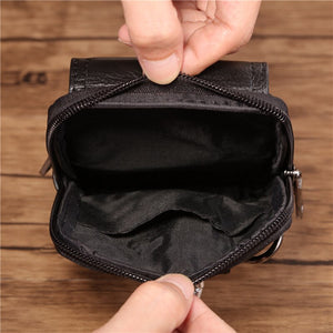 Men Cross Body Cell Phone Case Waist Belt Pack Bag Purse Hook Vertical Male Genuine Leather Small Shoulder Fanny Messenger Bags
