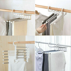 2019 Newest Fashion 5 in 1 Pant rack shelves Stainless Steel Clothes Hangers Multi-functional Wardrobe Magic Hanger
