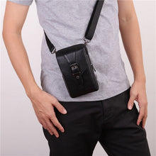 Cargar imagen en el visor de la galería, Men Cross Body Cell Phone Case Waist Belt Pack Bag Purse Hook Vertical Male Genuine Leather Small Shoulder Fanny Messenger Bags