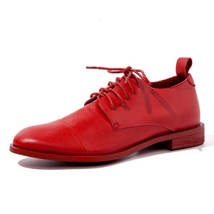 genuine leather big size 33-43 brand design red yellow lace up 2019 flat shoes woman leisure casual shoes woman oxfords flats