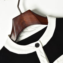 Cargar imagen en el visor de la galería, 2020 Sweet Cardigan Female Black White Color Block Bow Patchwork O-neck Single Breasted Knitted Sweater Women sueter mujer C-041