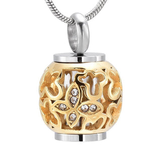 KLH9959 Classic Gold Flower Bead Hold Tube"Always In My Heart"Cremation Jewelry Keepsake Memorial Urn Necklace Pet Ash Holder