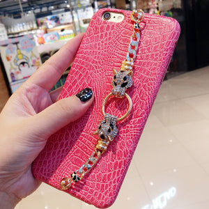 Rhinestone leopard chain bracelet leather phone case for iPhone 11 pro 6s 7 8 plus X max XR for samsung s8 s9 s10 s20 note 9 10