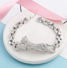 Cargar imagen en el visor de la galería, Hot Brand Pure 925 Sterling Silver Jewelry For Women Panther Bangle Full Stone Leopard Bangle Wedding Jewelry Big Chain Bracelet