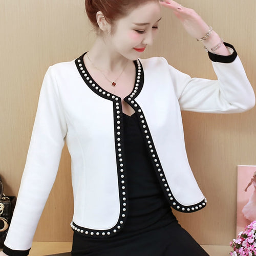 chaquetas mujer 2019 fall short jacket women casaco feminino coats and jackets women long sleeve beading white women jacket B241