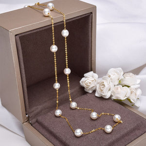 [YS] 18K Gold 5-5.5mm White Pearl Necklace China Freshwater Pearl Necklace Jewelry