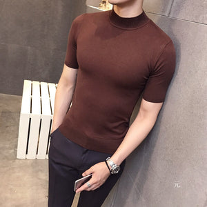 MRMT 2019 Brand Men's Sweater Pure Color Short Sleeves  Semi High Necked Pullover for Male Sweater Tops