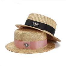 Cargar imagen en el visor de la galería, Luxury Brand Women And Children Straw Sun Hats Fashion Bee Sun Summer Hat For Girls Lady Handmade Flat Panama Beach Hat Party