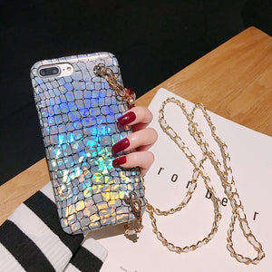 Summer Fashion Hard Iridescent Laser Case Bumper Crossbody with Long Shoulder Strap lanyard for IPhone 7 8 6 6S Plus X XS MAX XR