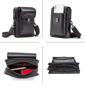Contact's Genuine Leather Waist Packs Men Phone Bags with Passport Holder Messenger Shoulder Bag for Man Travel Belt Bag Small