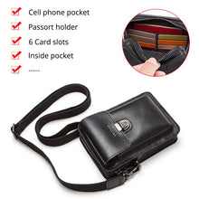 Cargar imagen en el visor de la galería, Contact&#39;s Genuine Leather Waist Packs Men Phone Bags with Passport Holder Messenger Shoulder Bag for Man Travel Belt Bag Small