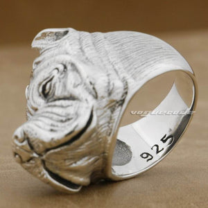 Pitbull Pit Bull Dog Ring 925 Sterling Silver Mens Biker Rocker Punk Ring 8E010 US Size 7 to 15