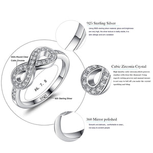 ELESHE Original 925 Sterling Silver 8-Shaped Bowknot Infinity Finger Rings Micro CZ Crystal Rings for Women Wedding Jewelry Gift