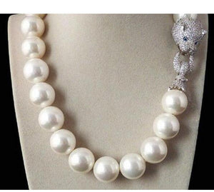 Tremendous Big Sweater chain Beautiful NEW Huge 16mm Genuine White blue South Sea Shell Pearl Necklace Silver jewelry Wonderful