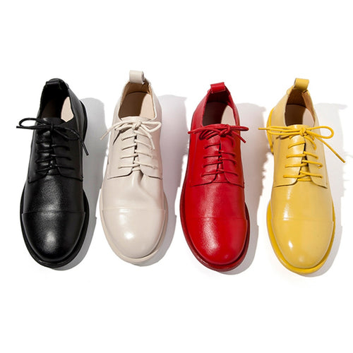 genuine leather big size 33-43 brand design red yellow lace up 2019 flat shoes woman leisure casual shoes woman oxfords flats