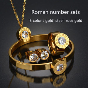 Top Quality 316l Stainless Steel Number 7 Colors CZ Stone Wedding Jewelry Set For Valentine's Day Gifts
