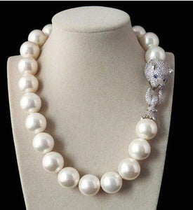 Tremendous Big Sweater chain Beautiful NEW Huge 16mm Genuine White blue South Sea Shell Pearl Necklace Silver jewelry Wonderful