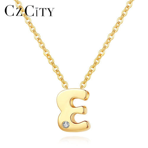 CZCITY Genuine 14K Gold Petite CZ Initial Letter Pendant Necklaces for Women Unique A-Z Letter Necklace Jewelry Gifts