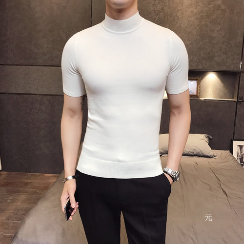 MRMT 2019 Brand Men's Sweater Pure Color Short Sleeves  Semi High Necked Pullover for Male Sweater Tops