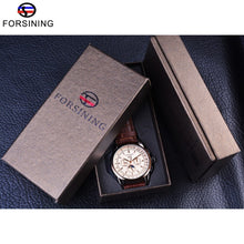 Cargar imagen en el visor de la galería, Forsining Moon Phase Shanghai Movement Rose Gold Case Brown Genuine Leather Strap Mens Watches Top Brand Luxury Auotmatic Watch