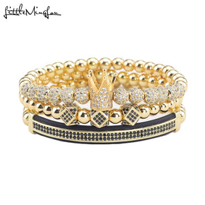 3pcs/Set Luxury men Crown Bracelets CZ Ball crown Charm copper beads Braided Braiding men bracelets & bangles for Men Jewelry